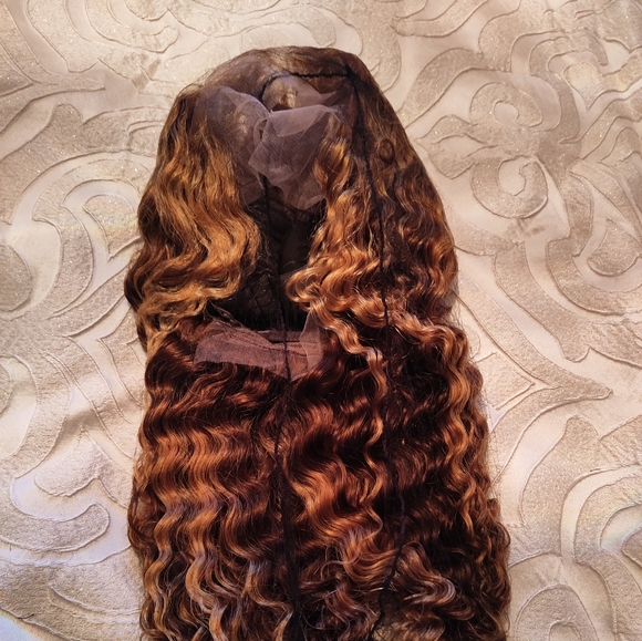 18" Highlight 100% Human Hair HD Lace Wig Deep Wave Curly Honey Blonde & Brown - Picture 9 of 15